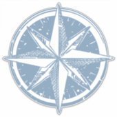 Sticker Image mignonne Compas bleu boussole linocut, (Devant)