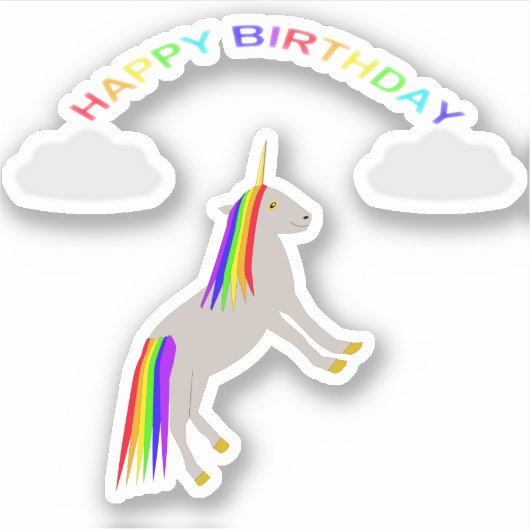 Sticker Imaginaire Anniversaire Unicorne arc-en-ciel et nu (Devant)