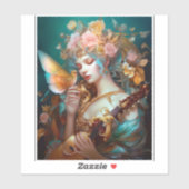 Sticker Imaginaire Lady Avec Lute & Butterfly Bird (Feuille)