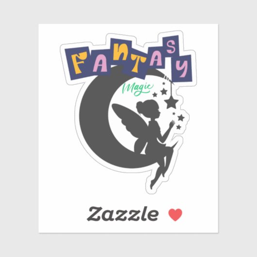 Sticker Imaginaire magique - Fée assise sur la lune avec é (Feuille)