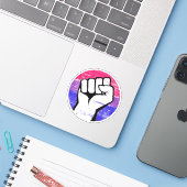 Sticker Impression de cercle de poing de fierté bisexuelle (Ordinateur portable avec iPhone)