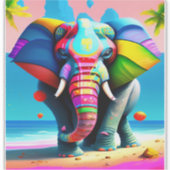 Sticker Impression éléphant arc-en-ciel funky et ludique  (Devant)