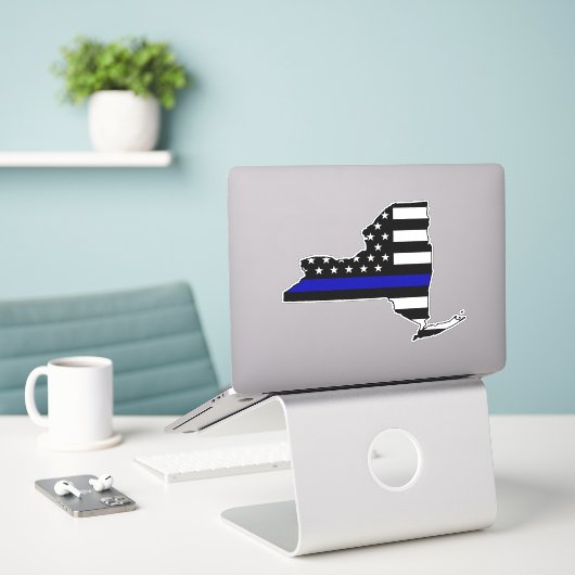 Sticker Indicateur de ligne bleue mince New York (Ordinateur portable sur le bureau)