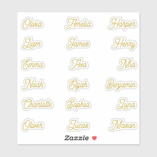 Sticker Individual Names Elegant Gold Calligraphy Script  (Feuille)