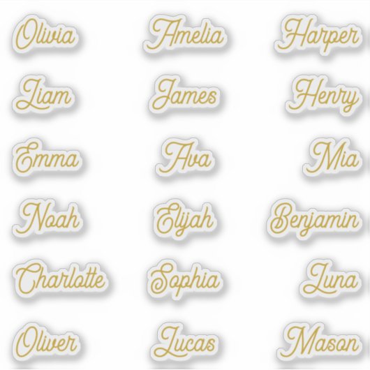 Sticker Individual Names Elegant Gold Calligraphy Script (Devant)
