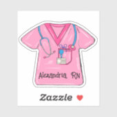 Sticker Infirmière à blouse rose monogrammée étanche (Feuille)