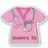 Sticker Infirmière à blouse rose monogrammée étanche (Devant)