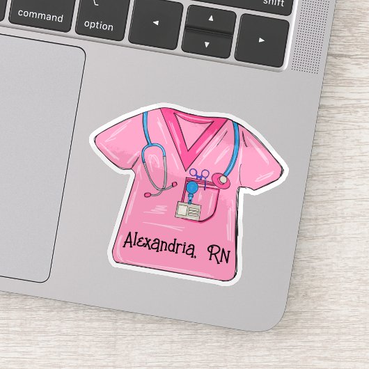 Sticker Infirmière à blouse rose monogrammée étanche