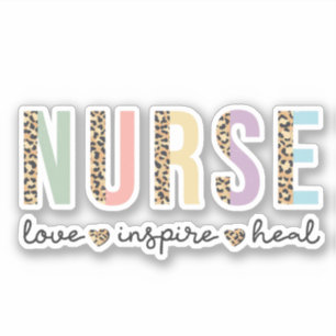 Sticker Infirmière Aime Inspirer Guérir Impression Léopard