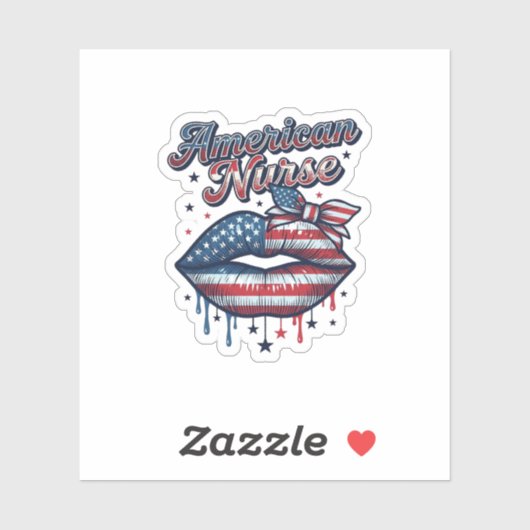 Sticker Infirmière Américaine Lips Patriotic Vector Design (Feuille)