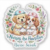Sticker Infirmière Chiot Mignonne Pawsitive Aquarelle Pers (Devant)