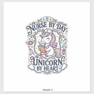 Sticker Infirmière Licorne de Jour Licorne de Coeur Fond B