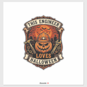 Sticker Ingénieur Aime Halloween Citrouille Casque Marteau