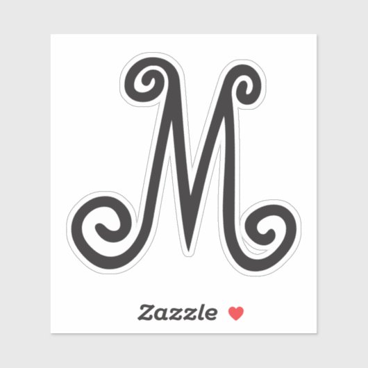 Sticker initial noir monogramme lunaire (Feuille)
