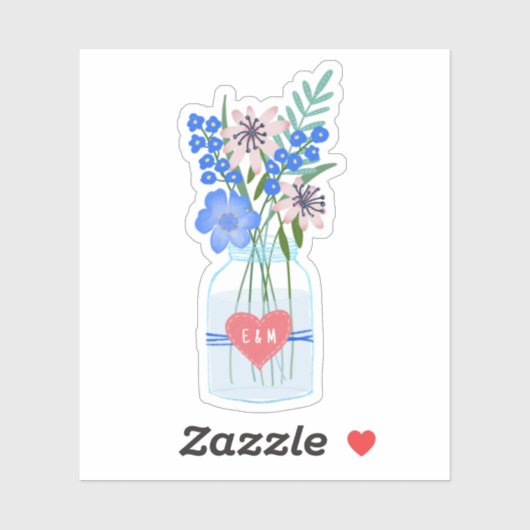 Sticker Initiales de coeur Rustique Mariage (Feuille)