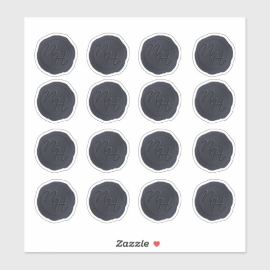 Sticker Initiales Mariage Monogramme en cire bleu marine (Feuille)