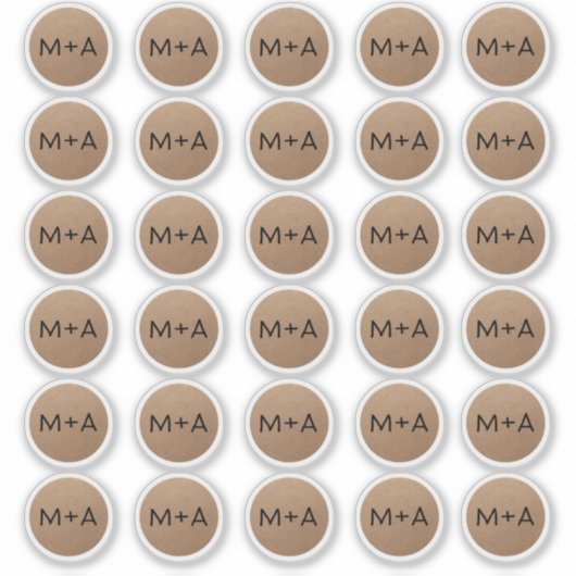 Sticker Initiales monogramme marron rustique Kraft mariage (Devant)