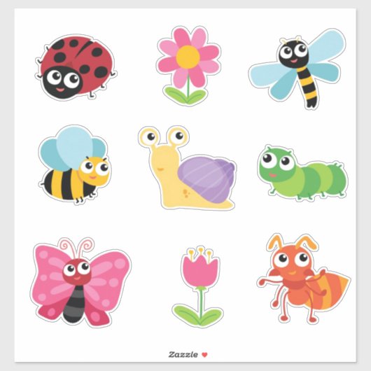Sticker Insectes et bogues mignons (Feuille)