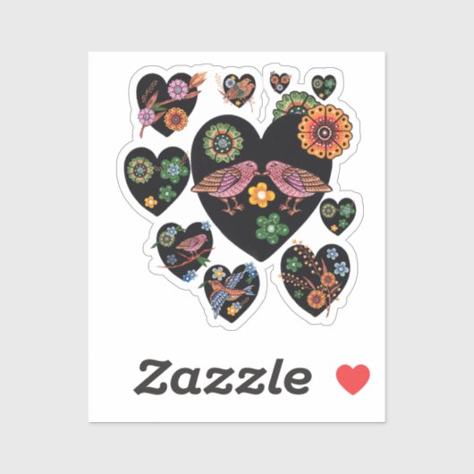 Sticker Inséparables Scandinaves Folk Art Saint Valentin (Feuille)