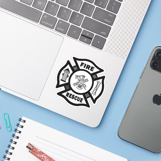 Sticker Insignes de Secourt de pompier (Ordinateur portable avec iPhone)