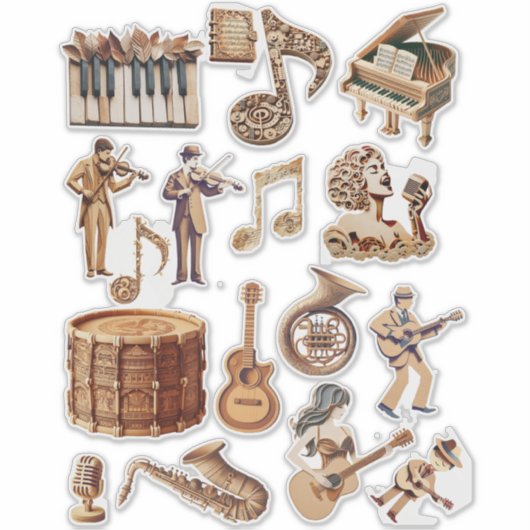 Sticker instruments musicaux musiciens papier artisanat (Devant)
