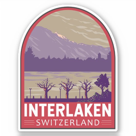 Sticker Interlaken Suisse Travel Art Vintage (Devant)
