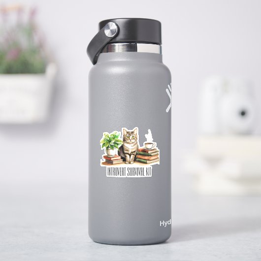 Sticker Introvert kit de survie (Cat, plante, café, livres (HydroFlask)