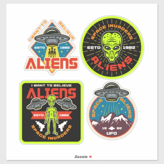 Sticker Invaders Aliens Ensemble de 4 ensembles d'extrater (Feuille)