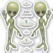 Sticker Invasion Alien Soucoupe volante Espace OVNI (Devant)