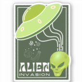 Sticker Invasion Alien UFO galaxie spatiale (Recto)