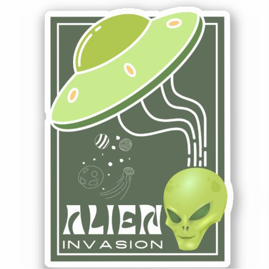 Sticker Invasion Alien UFO galaxie spatiale (Recto)