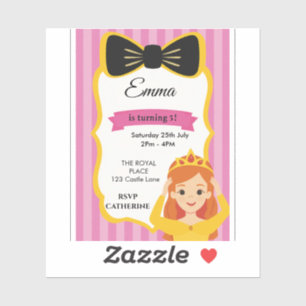 Sticker Invitation d'anniversaire de la princesse rose   z