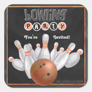 Sticker Invitation tendance Orange Bowling Party