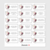 Sticker Invitations de mariage Bourgogne Adresse florale (Feuille)
