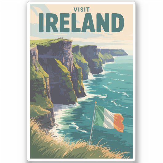 Sticker Ireland Cliffs of Moher Illustration Travel Art (Devant)