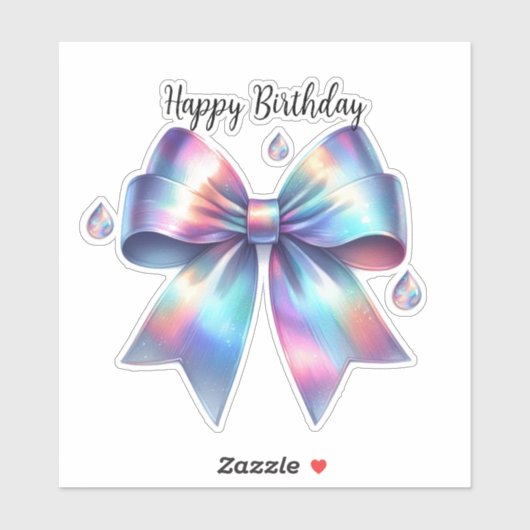 Sticker Iridescente Bow Teardrop Joyeux anniversaire (Feuille)