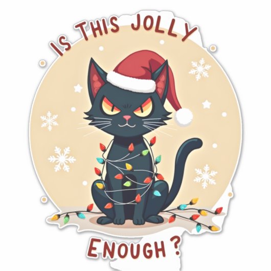 Sticker Is This Jolly Enough Funny Black Cat Christmas Tre (Devant)