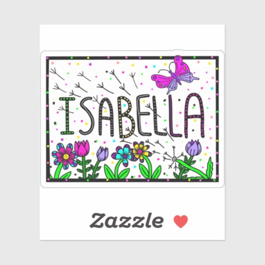 Sticker Isabella - Le nom Isabella Dessin fantaisiste (Feuille)