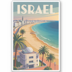 Sticker Israël Tel Aviv Illustration Voyage Art Rétro