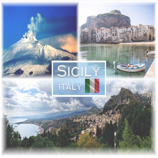 Sticker IT Sicile - Etna Volcano - Cefalu' - Taormina - (Devant)