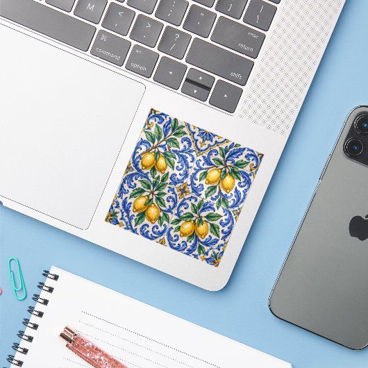 Sticker Italian Lemon Azulejo Tile (Ordinateur portable avec iPhone)
