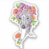 Sticker Italien greyhound whippet chien portrait fleurs ar (Devant)