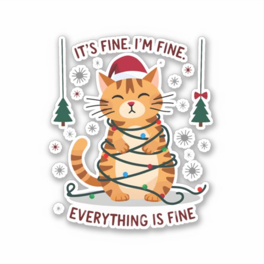 Sticker It's Fine I'm Fine Everything Is Fine Xmas Cat Chr (Devant)