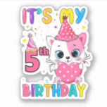Sticker It's My 5th Birthday Girl Funny Cat<br><div class="desc">It's My 5th Birthday Girl Funny Cat</div>