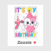 Sticker It's My 7th Birthday Girl Funny Cat (Feuille)