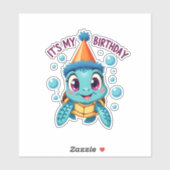 Sticker It's My Birthday Cute Sea Turtle Ocean Birthday Pa (Feuille)
