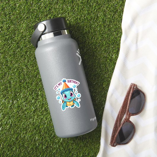 Sticker It's My Birthday Cute Sea Turtle Ocean Birthday Pa (HydroFlask Insitu)