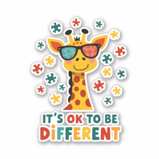 Sticker It's Ok To Be Different Giraffe Autism Awareness B (Devant)