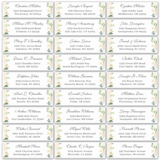 Sticker Ivory Gold Botanical Floral Mariage Adresse d'hôte (Devant)