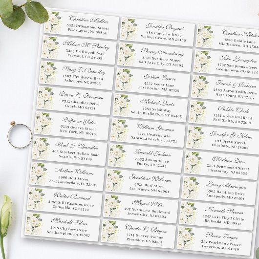 Sticker Ivory White Roses Floral Mariage Adresse d'hôte